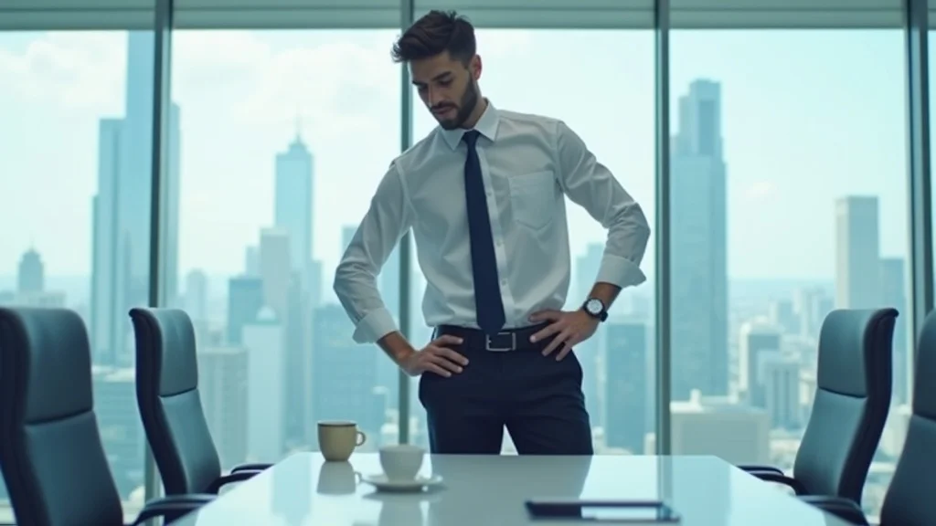 Young professional using stress relief practices by taking a stretch break during office hours in high-rise setting