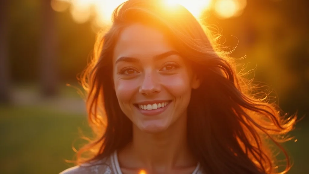 Person with glowing expression and open eyes experiencing spiritual awakening in a sunlit city park at sunrise