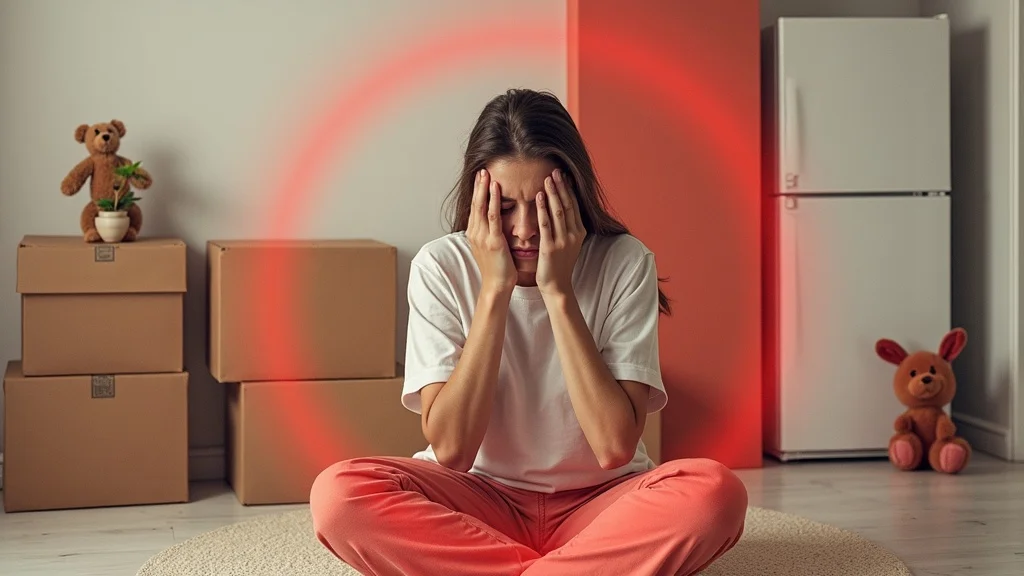 Visual collage representing common root chakra blockage triggers such as stress, childhood memories, and sudden life changes, all united by subtle red aura