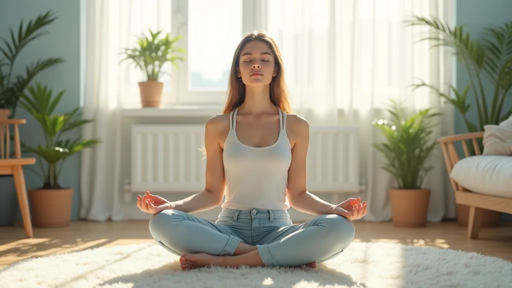 Young adult meditating to practice digital detox for mental clarity in natural light room