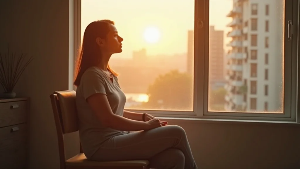 Contemplative person considering spiritual awakening or burnout by a sunny window with gentle natural light