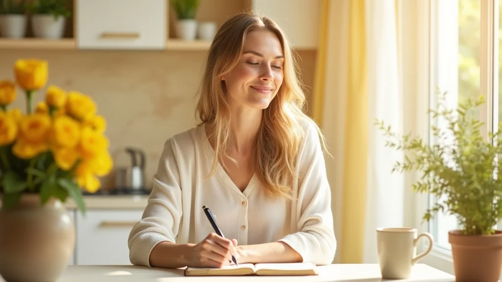 Healthy adult journaling their daily meditation progress in kitchen - establishing how to meditate daily