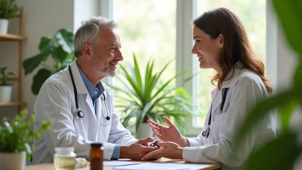 holistic doctor consulting with a patient in a bright, welcoming wellness clinic